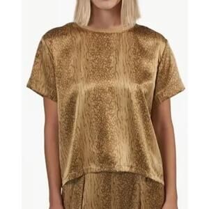 ATM Anthony Thomas Melillo Gold Animal Print Silk Satin Boxy Tee Shirt L